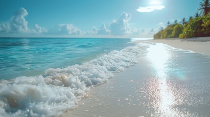 Stunning Maldives Beach Panorama with Blurred Bokeh Sea and Sky Generative AI