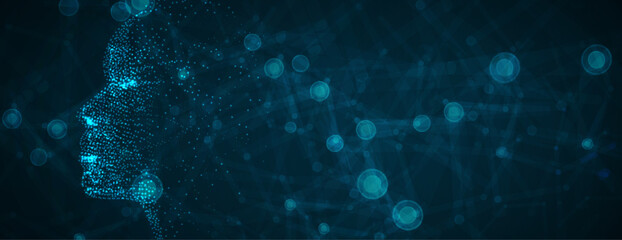 Abstract Artificial intelligence. Cloud computing. Machine learning. Technology web background. Virtual concept futuristic background