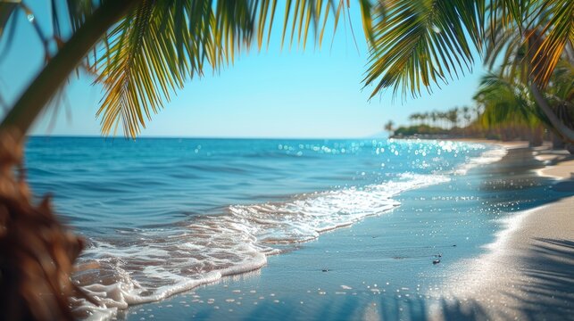 Palm-Lined Beach of Puerto del Carmen in Lanzarote, Canary Islands, Spain Generative AI