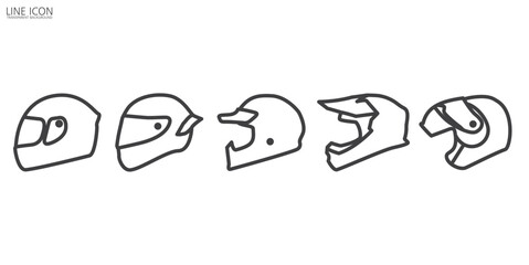 Motorcycle helmet vector icon set in line style. Safety riding icon set. Racing helmet vector illustration in transparent background.