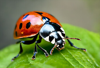 Ladybird on green leaf