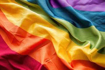 A rainbow flag is shown in a close up