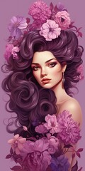 Beautiful girl with long hair and flowers in her hair, Ai Generated