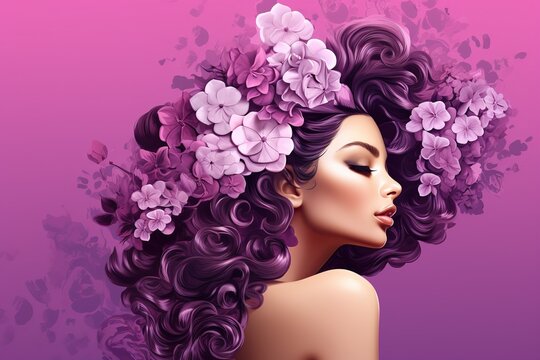 Beautiful young woman with flowers in her hair, Beauty, fashion, AI Generated