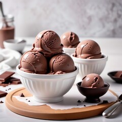 Organic chocolate ice cream. Summer mood, delicious refreshing dessert, gelato.