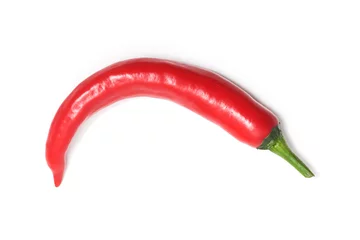 Fotobehang Red hot chili pepper top view isolated on white background clipping path © dwiangga