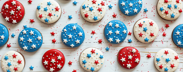 Red White and Blue Fourth of July Cookies - obrazy, fototapety, plakaty