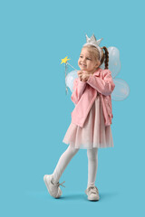 Cute little fairy on blue background