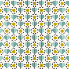 Mid Century Blue And Yellow Retro Floral Pattern 