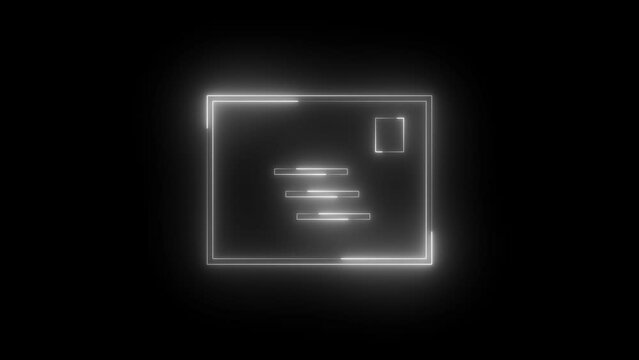 Neon glowing white stamped envelope icon animation in black background