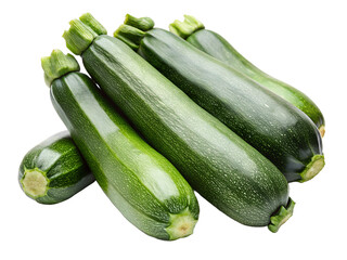 Group of freshly harvested fresh zuccinis, isolated, on white or transparent background. Generative AI