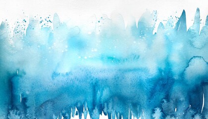 blue winter watercolor ombre leaks and splashes texture on white watercolor paper background painted ice frost and water