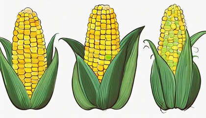 set of cartoon corn vegetable illustration isolated on white background