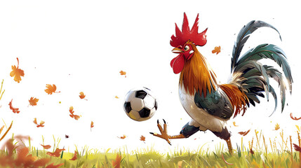  A children's cartoon rooster is kicking