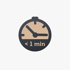 Less then a minute time left clock icon. Time reduce icon simple concept. Less Time, chronometer or timer, countdown. Stock vector illustration isolated on white background.