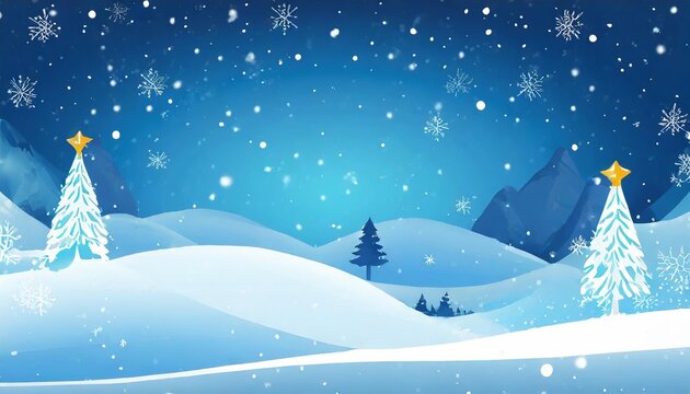 christmas blue background with snow winter landscape