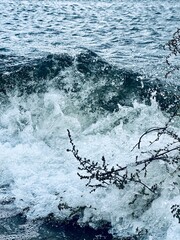 waves on the river in a storm