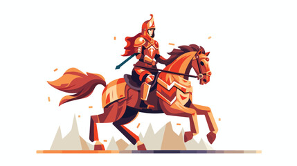 Armed knight riding horse medieval warrior - cartoo