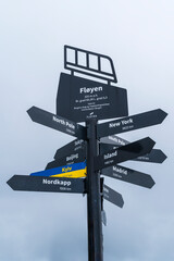 Signpost at top of Mount Floyen in Bergen - 763564739