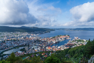 The view of Bergen from Floyen Mountain - 763565347