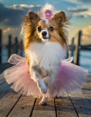A little dog wearing a ballet tutu - obrazy, fototapety, plakaty