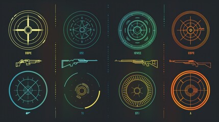 A set of sniper sights and crosshair icons, representing focus, precision, and targeting in various contexts 