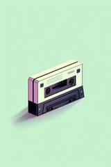 Obraz premium A white and black cassette tape is shown on a green background