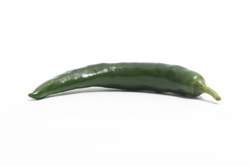 Green hot chili pepper side view isolated on white background clipping path