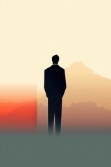 Obraz premium A man is standing in front of a mountain