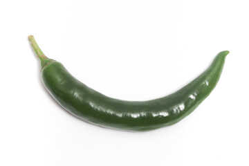 Green hot chili pepper top view isolated on white background clipping path