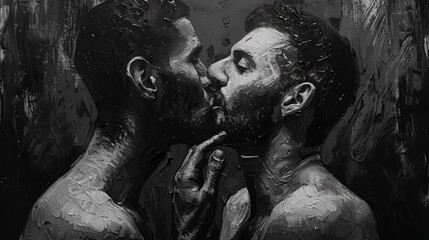 A couple of men kissing each other