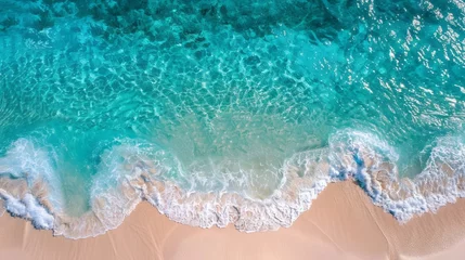 Rolgordijnen Aerial View of Clear Turquoise Blue Sea with White Sand © Jardel Bassi