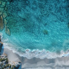 Fototapeta na wymiar Aerial View of Clear Turquoise Blue Sea with White Sand
