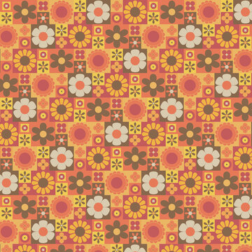Mid Century Retro 60s Style Flowers Pattern 