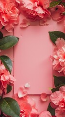 Baby Pink Sheet of Paper Surrounded by Pink Camellias