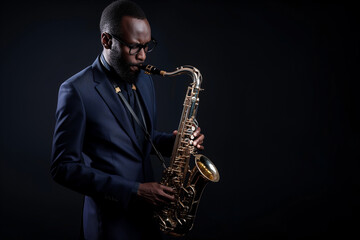 Rhythmic Soul: An Elegant Jazz Maestro with Saxophone Commands the Dark