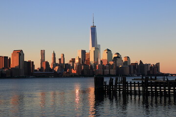 Fototapeta na wymiar Panorama New York city Manhattan skyline cityscape at sunset from New Jersey. 