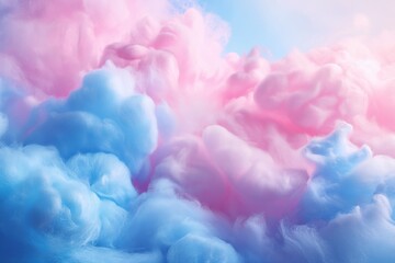 Fluffy pink and blue cotton candy clouds up in the sky - obrazy, fototapety, plakaty