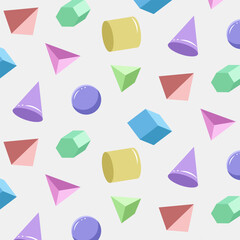 Colored volumetric figures in a pattern.Vector seamless pattern of multi-colored geometric shapes on a light background.
