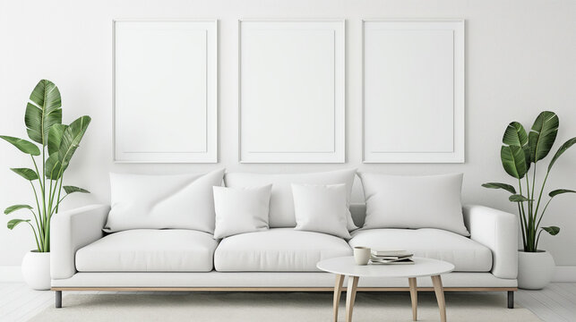 White elegant mockup with picture frame on wall.