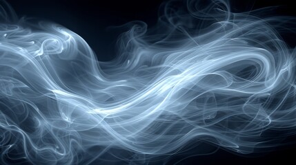  a blue and white swirl of smoke on a black background with a black background and a white swirl of smoke on the left side of the image.