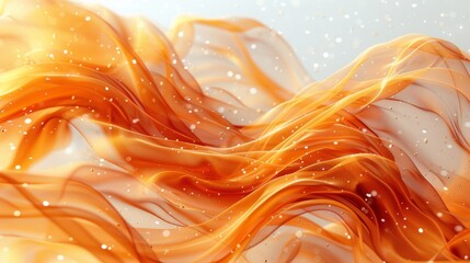  a close up of a wave of orange and yellow liquid on a white background with snow flakes in the foreground.