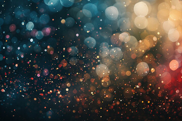 fantastic festive abstract background of glitter magic multicolor particles fly or float in viscous liquid and glow, amazing shining bokeh