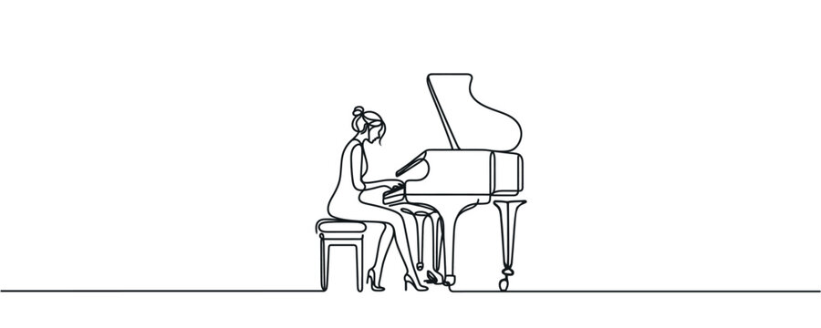 woman playing piano, single line art clip art preview