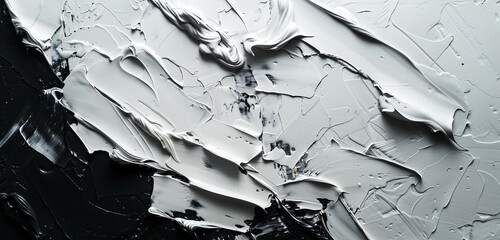Palette knife painting heavily plaster in textile, clay, abstract art, black and white, high-resolution photograph of abstract, a minimalist background, focusing on detail