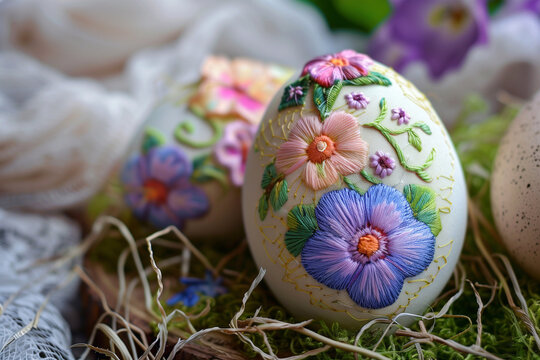 Colorful Easter eggs with embroidery