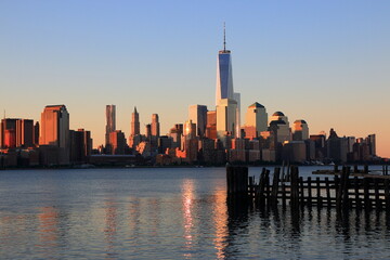 Fototapeta na wymiar Panorama New York city Manhattan skyline cityscape at sunset from New Jersey. 