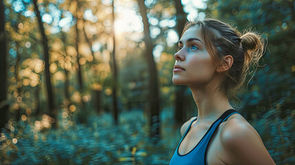 Calm music and fitness person in nature for mental