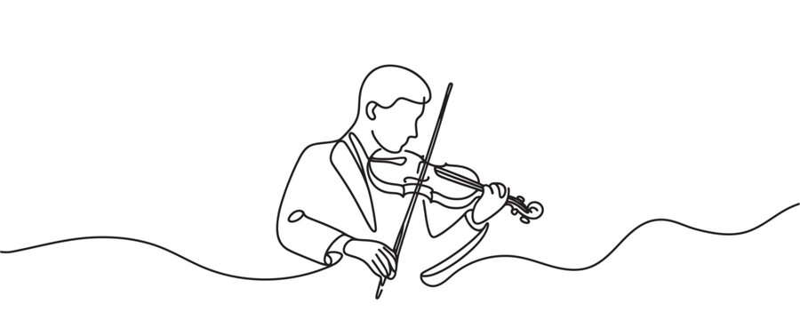 Fiddler one line. Vector illustration. a man plays the violin.