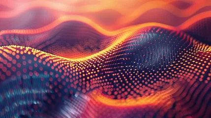 Photo sur Plexiglas Violet Red and orange abstract landscape with dotted wave pattern. 3D render for dynamic wallpaper design